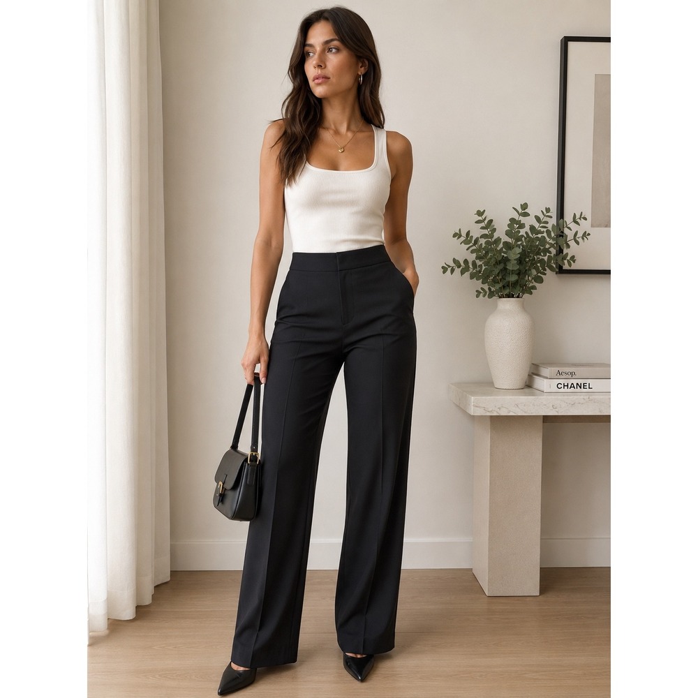 Talbots Womens Pants Black Wide Leg Dress High Rise Side Zip Trousers‎ 2P